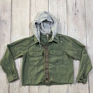 Free People Weekend Wanderer Distressed Green Hooded Jacket – Size Medium